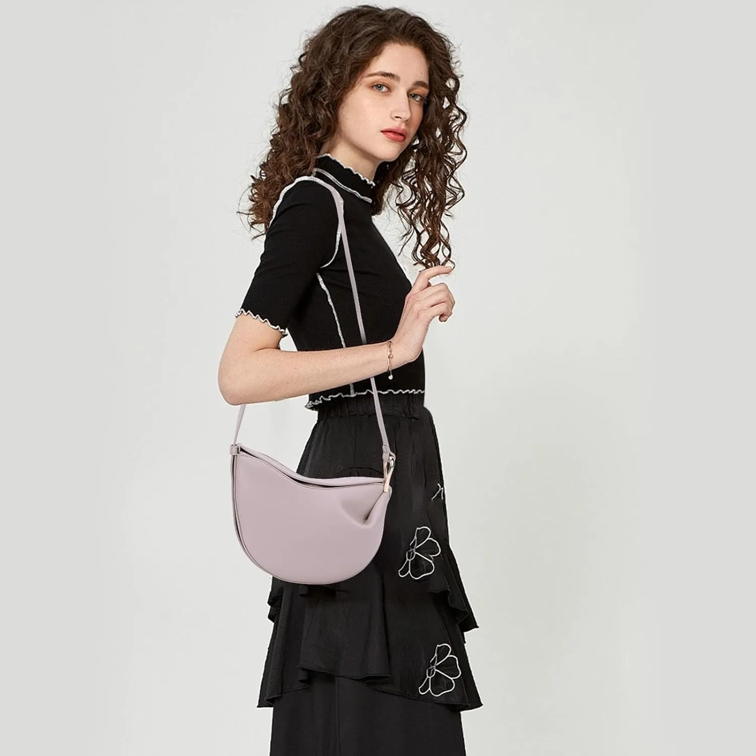 Women Leather Dumpling Bag PU Leather Shoulder Saddle Bag Solid Color Female Daily Commute Bag Adjustable Strap