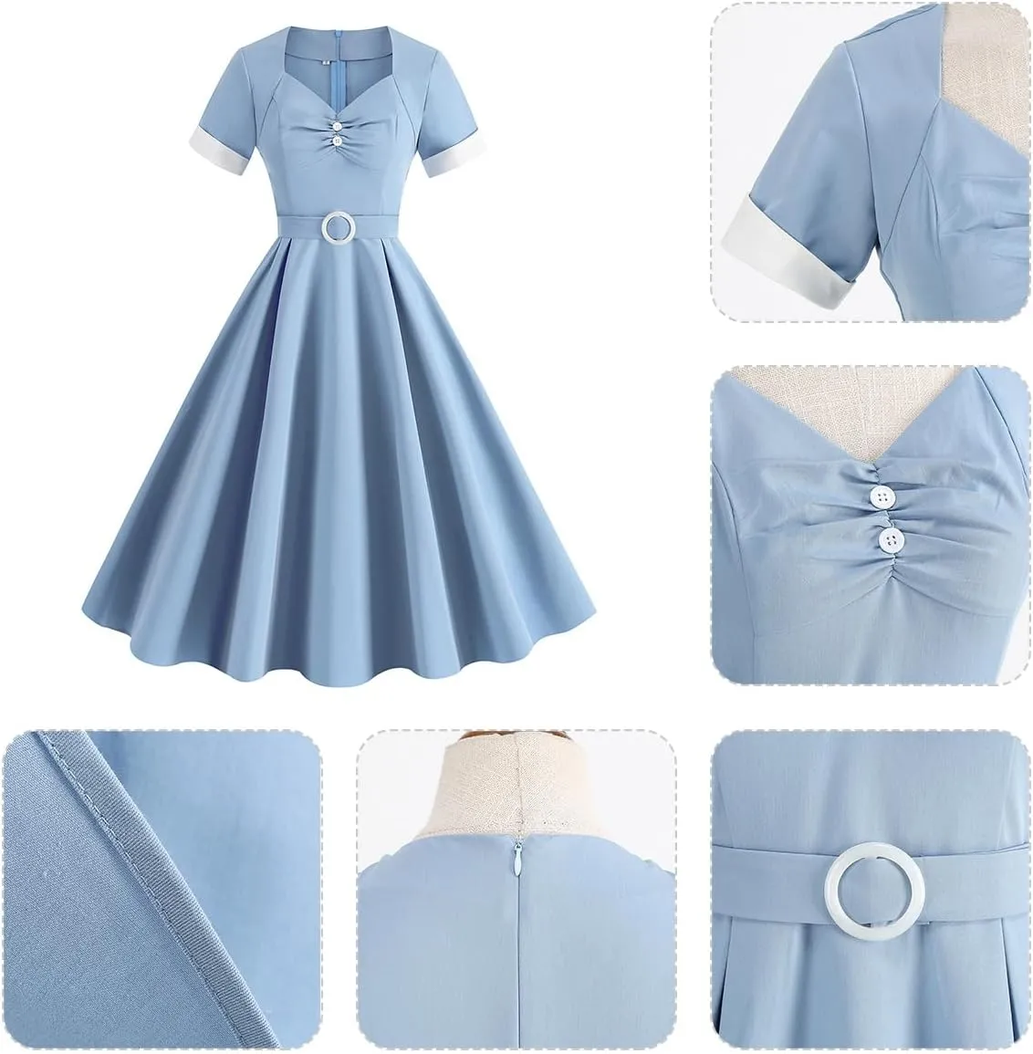 Women's 1950s Retro Dress Short Sleeve Swing Midi Dress Cocktail Dress 50s Style Dresses for Women Vintage