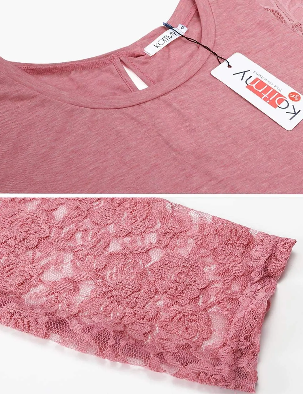 Women's 3/4 Lace Sleeve Round Neck T-Shirt Casual Blouses Tunics Tops