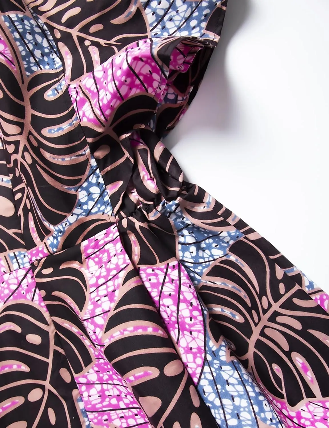 Womens African Vintage Ruffle Trim Sleeve Ankara Tunic Swing Dress