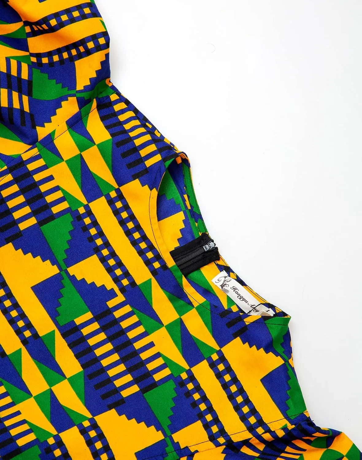 Womens African Vintage Ruffle Trim Sleeve Ankara Tunic Swing Dress