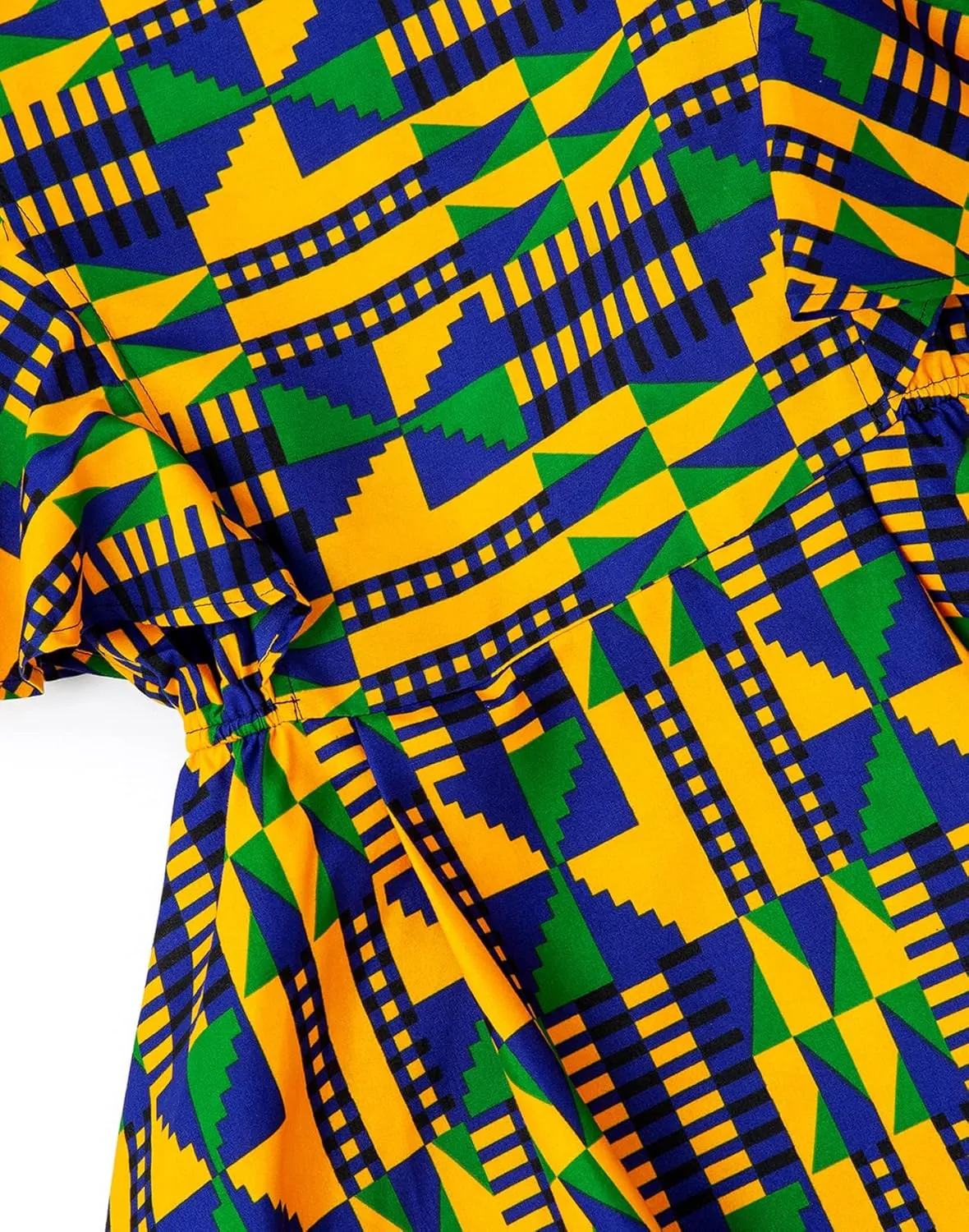 Womens African Vintage Ruffle Trim Sleeve Ankara Tunic Swing Dress
