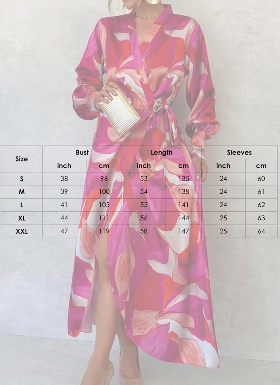 Women's Elegant Floral Print Long Sleeve Wrap Maxi Dress Spring Summer Wedding Guest Dress with Adjustable Waist