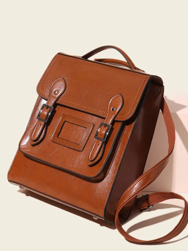 Women's Genuine Leather Oil Wax Retro Easy Matching Backpacks
