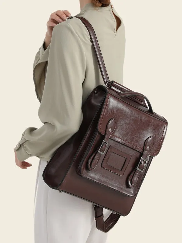 Women's Genuine Leather Oil Wax Retro Easy Matching Backpacks