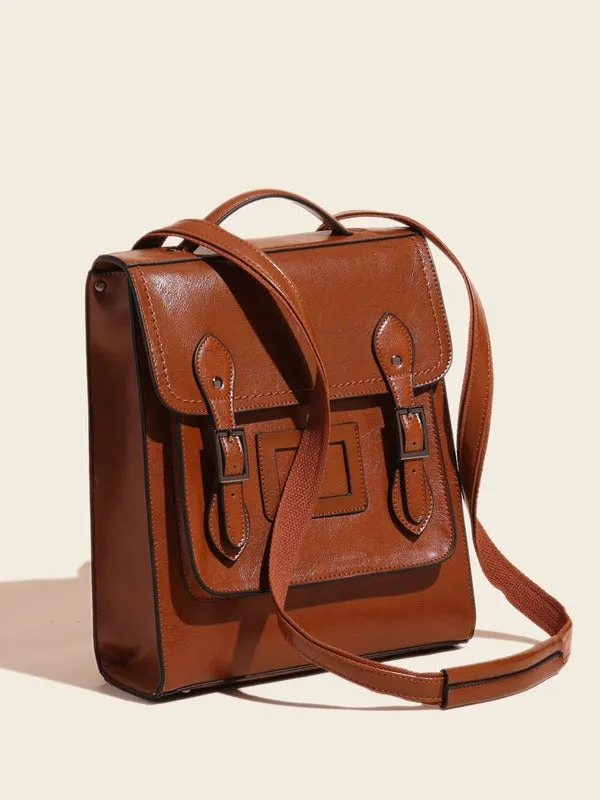 Women's Genuine Leather Oil Wax Retro Easy Matching Backpacks