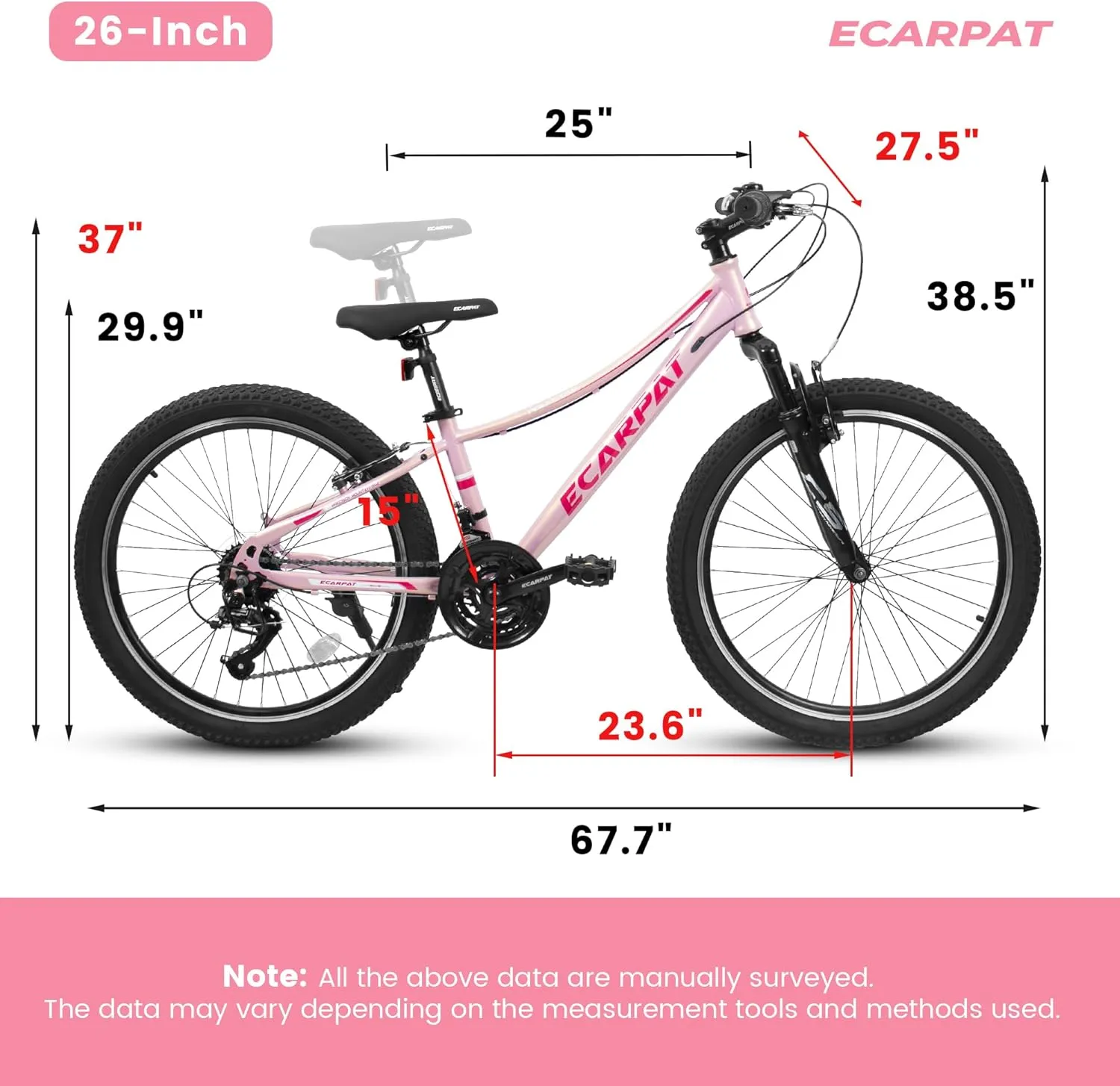 Womens' Girls 24/26 Inch Kids Mountain Bikes, 21-Speed Children's Day Gifts for Ages 10  Years Old Bicycles, School Work Daily Commuting Summer Travel Bikes