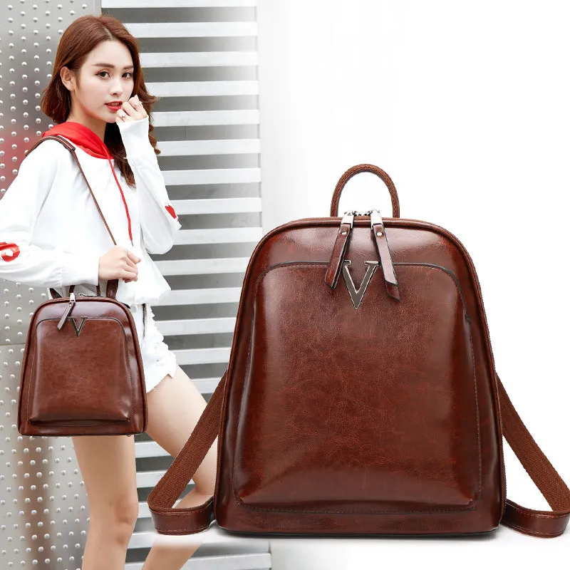 Women's Leather Fashion Oil Wax Cowhide Retro Backpacks
