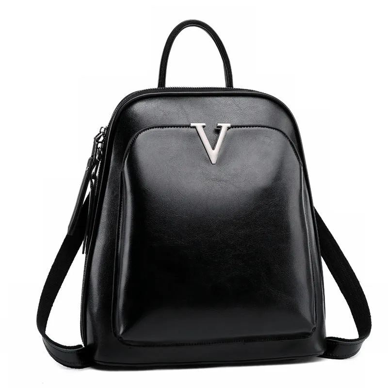 Women's Leather Fashion Oil Wax Cowhide Retro Backpacks