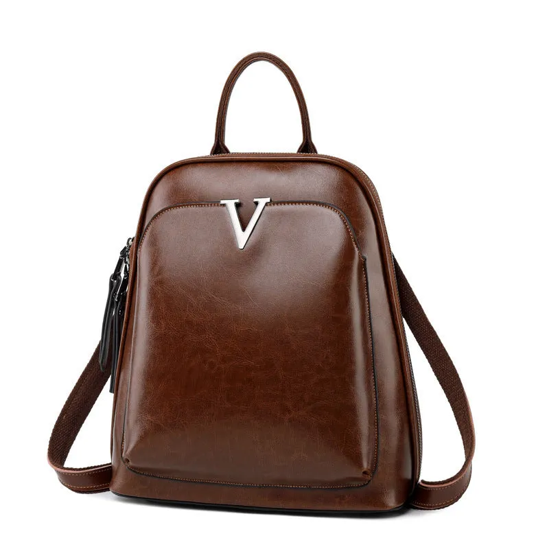 Women's Leather Fashion Oil Wax Cowhide Retro Backpacks
