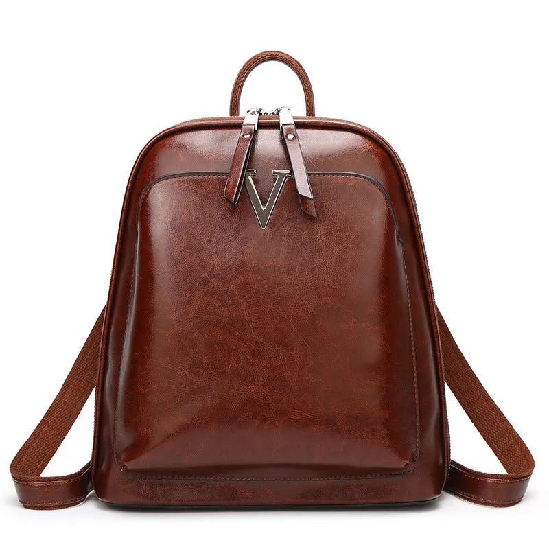 Women's Leather Fashion Oil Wax Cowhide Retro Backpacks