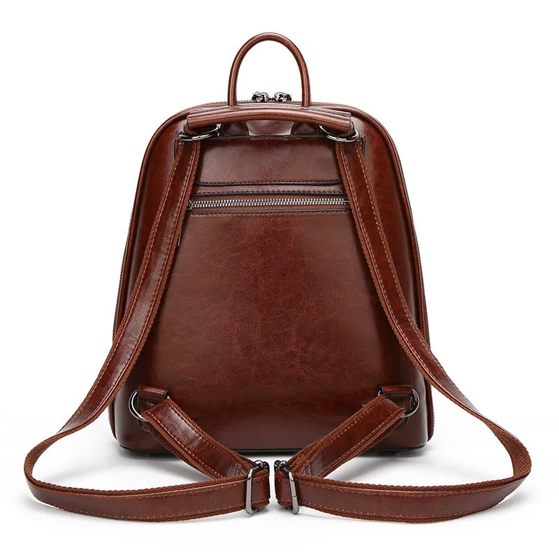 Women's Leather Fashion Oil Wax Cowhide Retro Backpacks