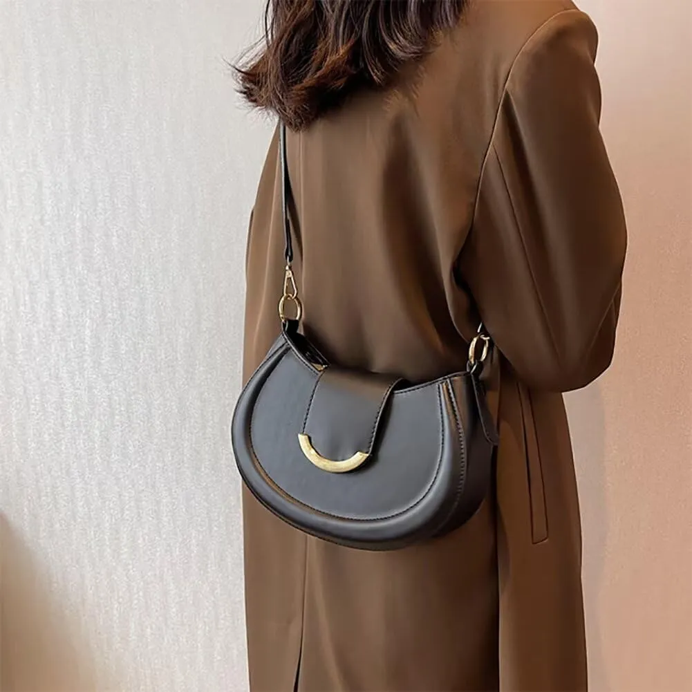 Women’s Leather Shoulder Bag Designer Crossbody Purse Simple Crescent Bag Top Handle Satchel Purse Vintage Tote Bag