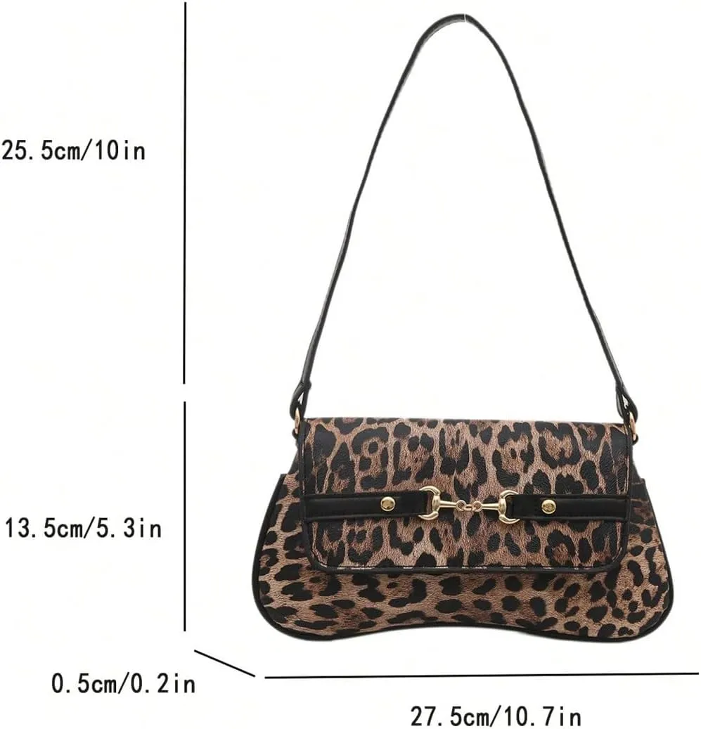 Women's Leopard Print Flap Shoulder Bags Cheetah Underarm Purses Vintage Magnet Handbag