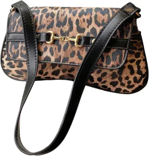 Women's Leopard Print Flap Shoulder Bags Cheetah Underarm Purses Vintage Magnet Handbag