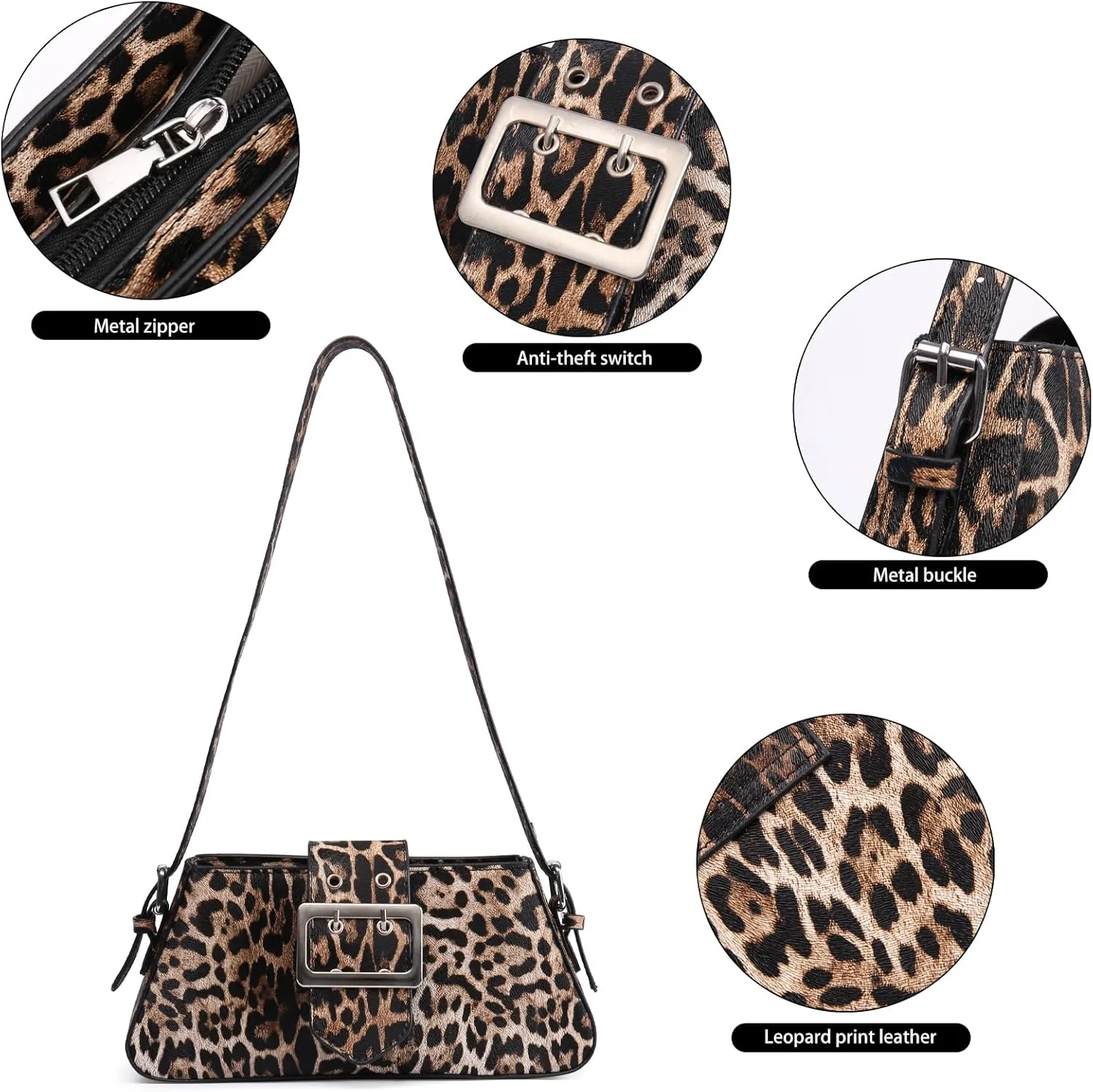 Women's Leopard Print Shoulder Bag - PU Leather Handbag with Magnetic Closure