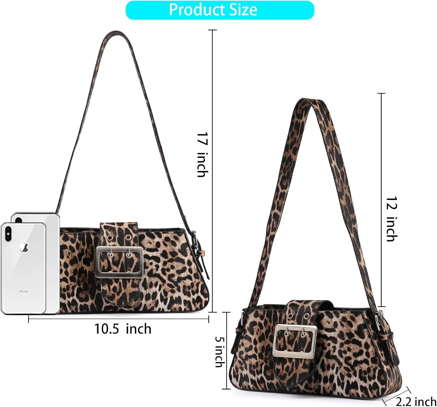 Women's Leopard Print Shoulder Bag - PU Leather Handbag with Magnetic Closure