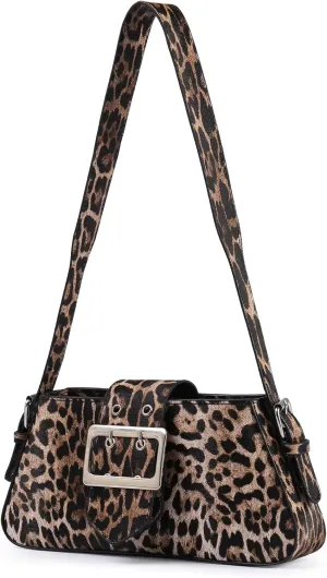 Women's Leopard Print Shoulder Bag - PU Leather Handbag with Magnetic Closure