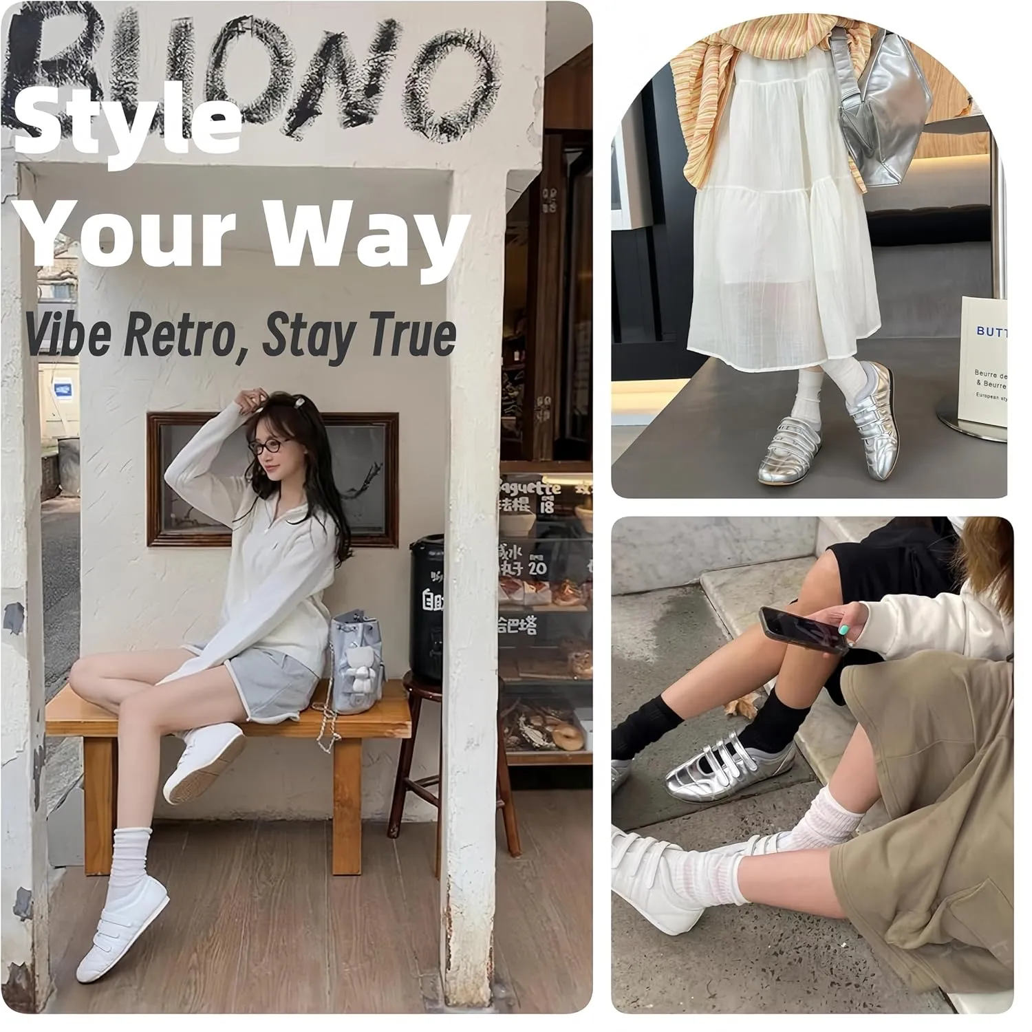 Women's Retro Trainers - Genuine Leather, Hook & Loop Fastener Soft Rubber Anti-Slip Sole Skin-Friendly Lining, Minimalist & Versatile