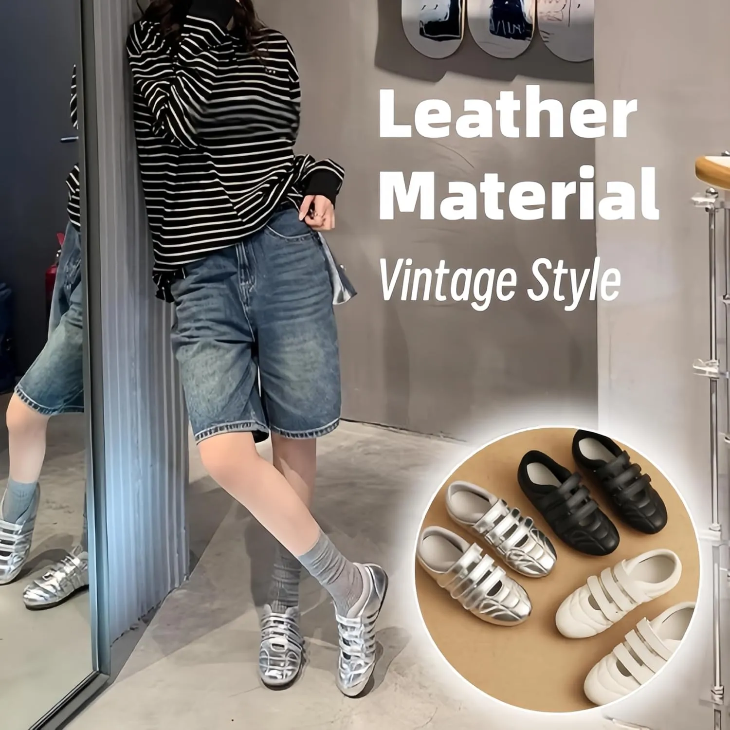 Women's Retro Trainers - Genuine Leather, Hook & Loop Fastener Soft Rubber Anti-Slip Sole Skin-Friendly Lining, Minimalist & Versatile