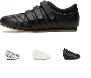 Women's Retro Trainers - Genuine Leather, Hook & Loop Fastener Soft Rubber Anti-Slip Sole Skin-Friendly Lining, Minimalist & Versatile
