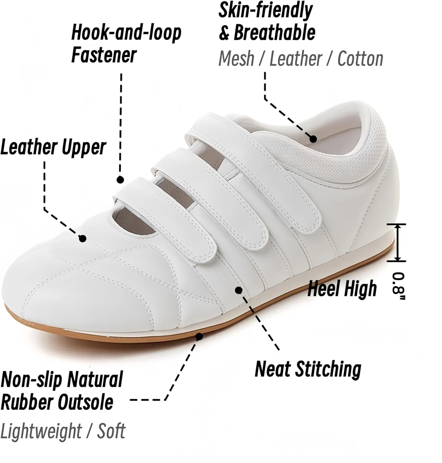 Women's Retro Trainers - Genuine Leather, Hook & Loop Fastener Soft Rubber Anti-Slip Sole Skin-Friendly Lining, Minimalist & Versatile