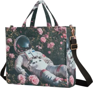 Women's Shoulder Handbags Astronaut Flower Print, Corduroy Tote Bag Large Capacity Small Size