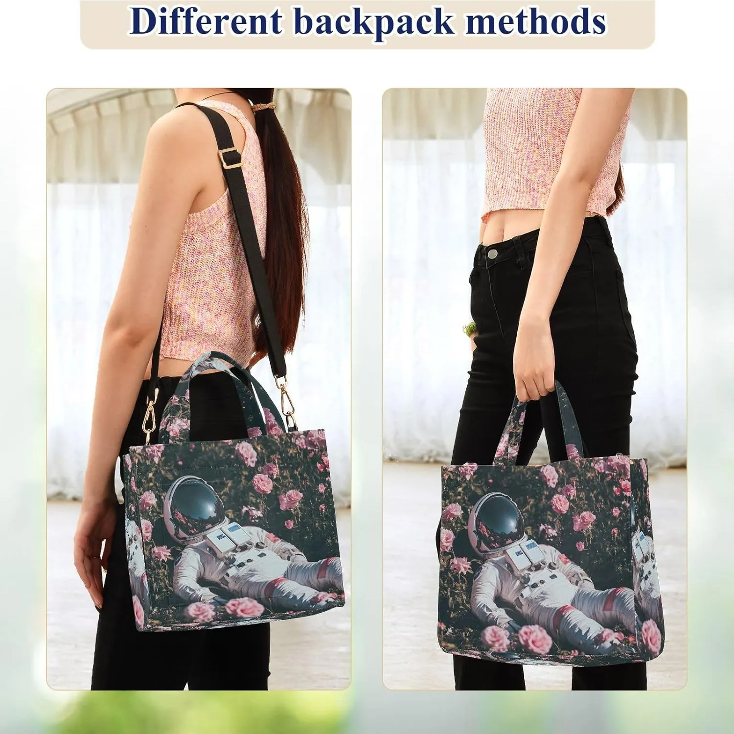 Women's Shoulder Handbags Astronaut Flower Print, Corduroy Tote Bag Large Capacity Small Size