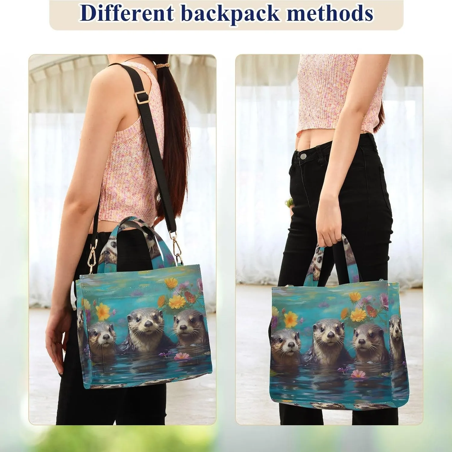 Women's Shoulder Handbags Otter Pool Print, Corduroy Tote Bag Large Capacity Small Size