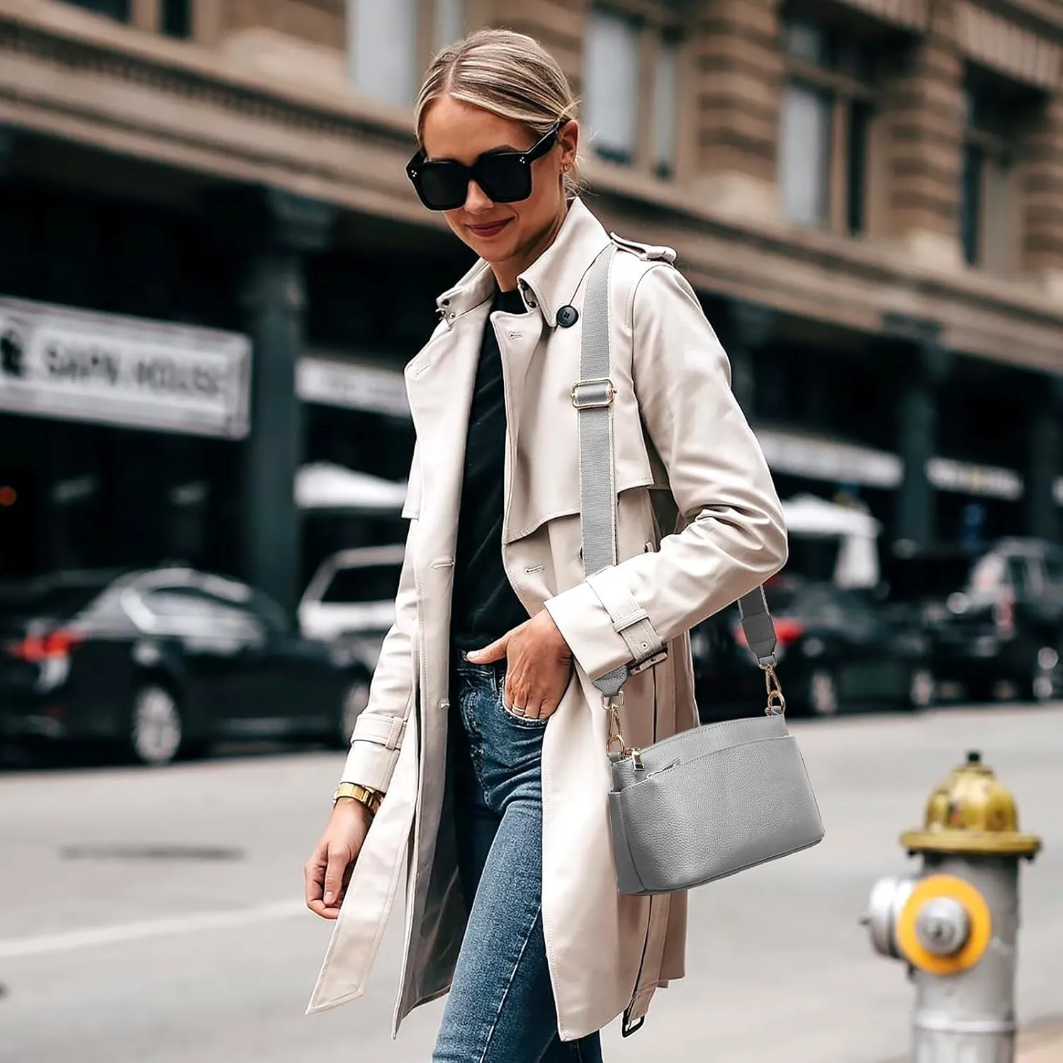 Women's Small Crossbody Bags Lady Cow Leather Shoulder Handbag Purse with 3 Shoulder Straps