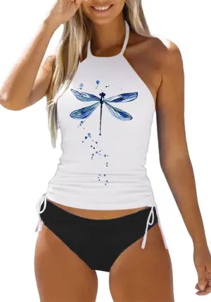 Womens Two-Piece Tankini Set Cow Skull with Leopard Print Sets Swimwear Tankini Top Sets Swimwear