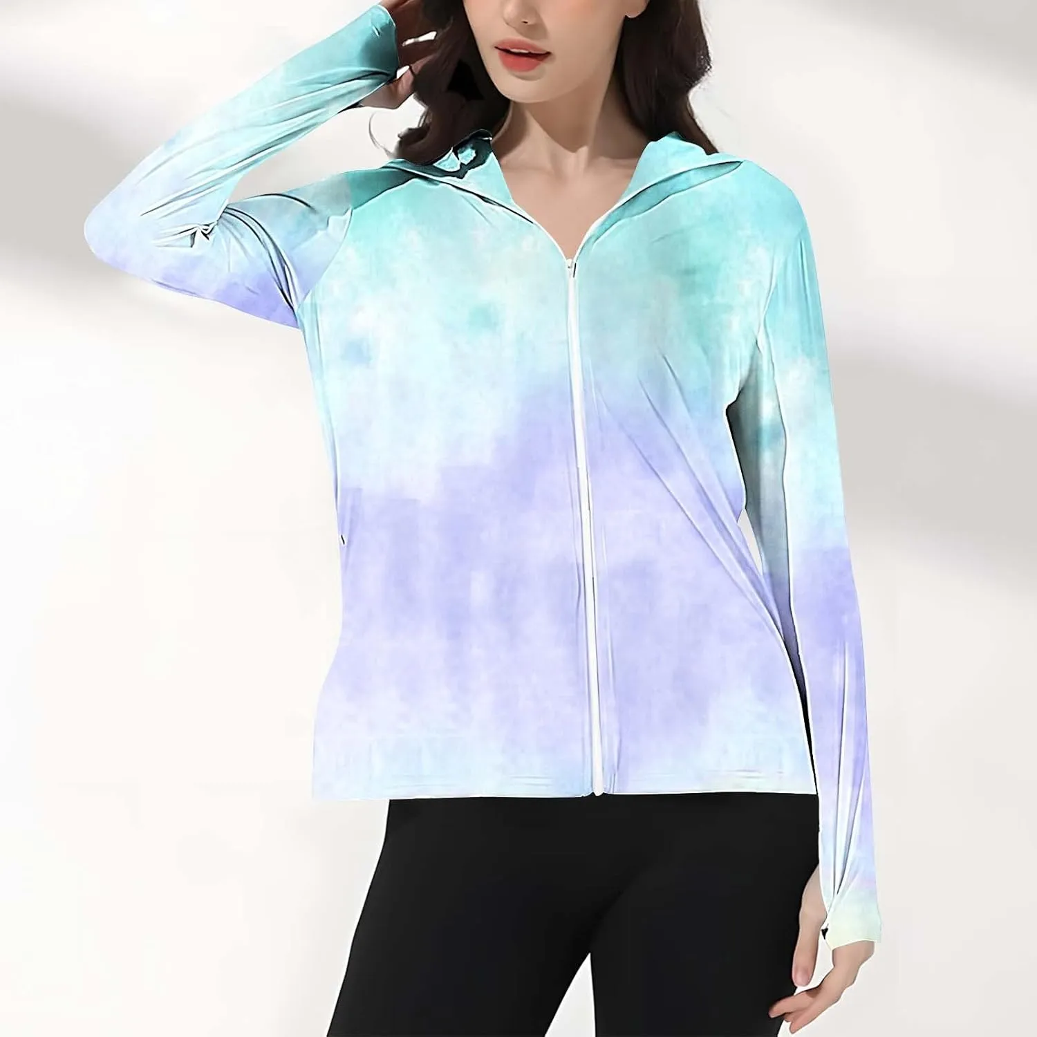 Womens UPF 50  Sun Protection Jackets with Mask UV Hoodie Lightweight Athletic Cycling Outfits Long Sleeve Hiking Shirt