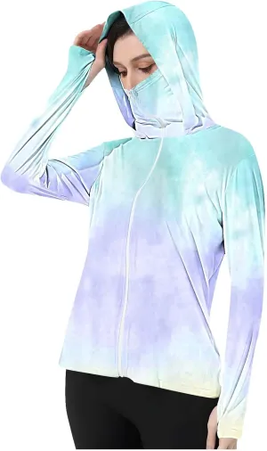 Womens UPF 50  Sun Protection Jackets with Mask UV Hoodie Lightweight Athletic Cycling Outfits Long Sleeve Hiking Shirt