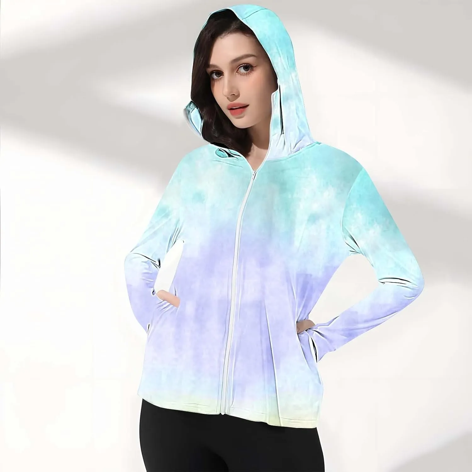 Womens UPF 50  Sun Protection Jackets with Mask UV Hoodie Lightweight Athletic Cycling Outfits Long Sleeve Hiking Shirt