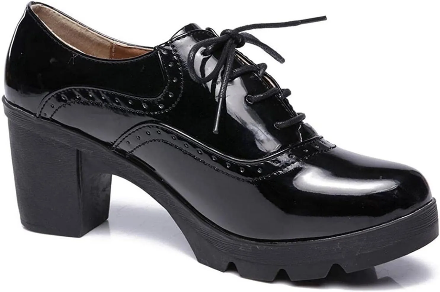 Women's Vintage T-Strap Brogue Dress Shoes Chunky Mid-Heel Oxfords Saddle Shoes