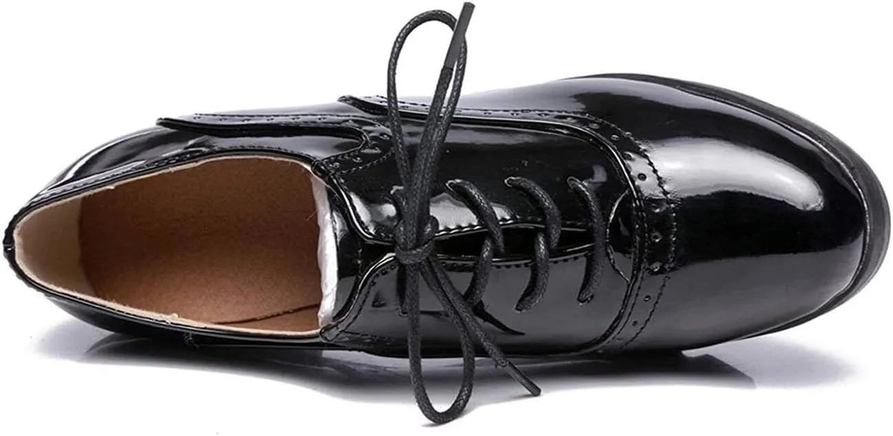 Women's Vintage T-Strap Brogue Dress Shoes Chunky Mid-Heel Oxfords Saddle Shoes
