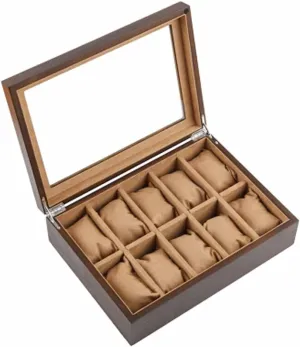 Wood Watch Storage Boxes Case with Window Pewter Veneer Mechanical Watch Display Organizer Holder Gift Cases