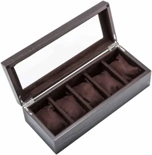 Wood Watch Storage Boxes Case with Window Pewter Veneer Mechanical Watch Display Organizer Holder Gift Cases