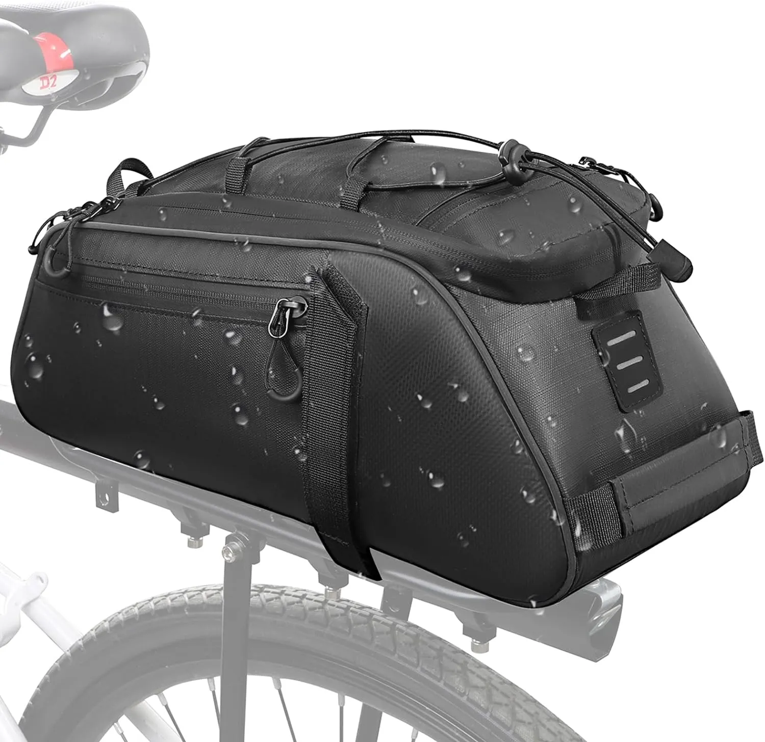 WOTOW Bike Rack Bag Waterproof - 9.5L Large Capacity Bike Trunk Bag, Reflective Bicycle Saddle Panniers, Cycling Bag Back Seat Storage Cargo Carrier Pouch with Shoulder Strap & Hook