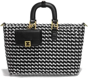 Woven Shoulder Bag for Women - Womens Leather Large Tote Bags for Women Woven Purse Travel Shopper Beach Bag