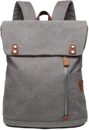 Wxnow Canvas Backpack Vintage Casual Rucksack 15.6 inch Laptop Daypacks Hiking Camping Travel Bag, Grey
