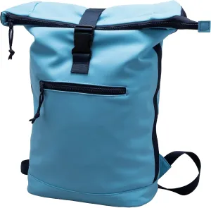 X RAY Roll Top Laptop Backpack for Men Women, PU Leather Expandable Roll Up Backpack Capacity Adjustable 22L & Fits 15.6" Laptop, Carolina Blue/Navy