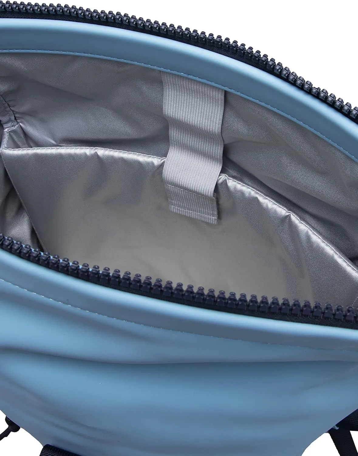 X RAY Roll Top Laptop Backpack for Men Women, PU Leather Expandable Roll Up Backpack Capacity Adjustable 22L & Fits 15.6" Laptop, Carolina Blue/Navy
