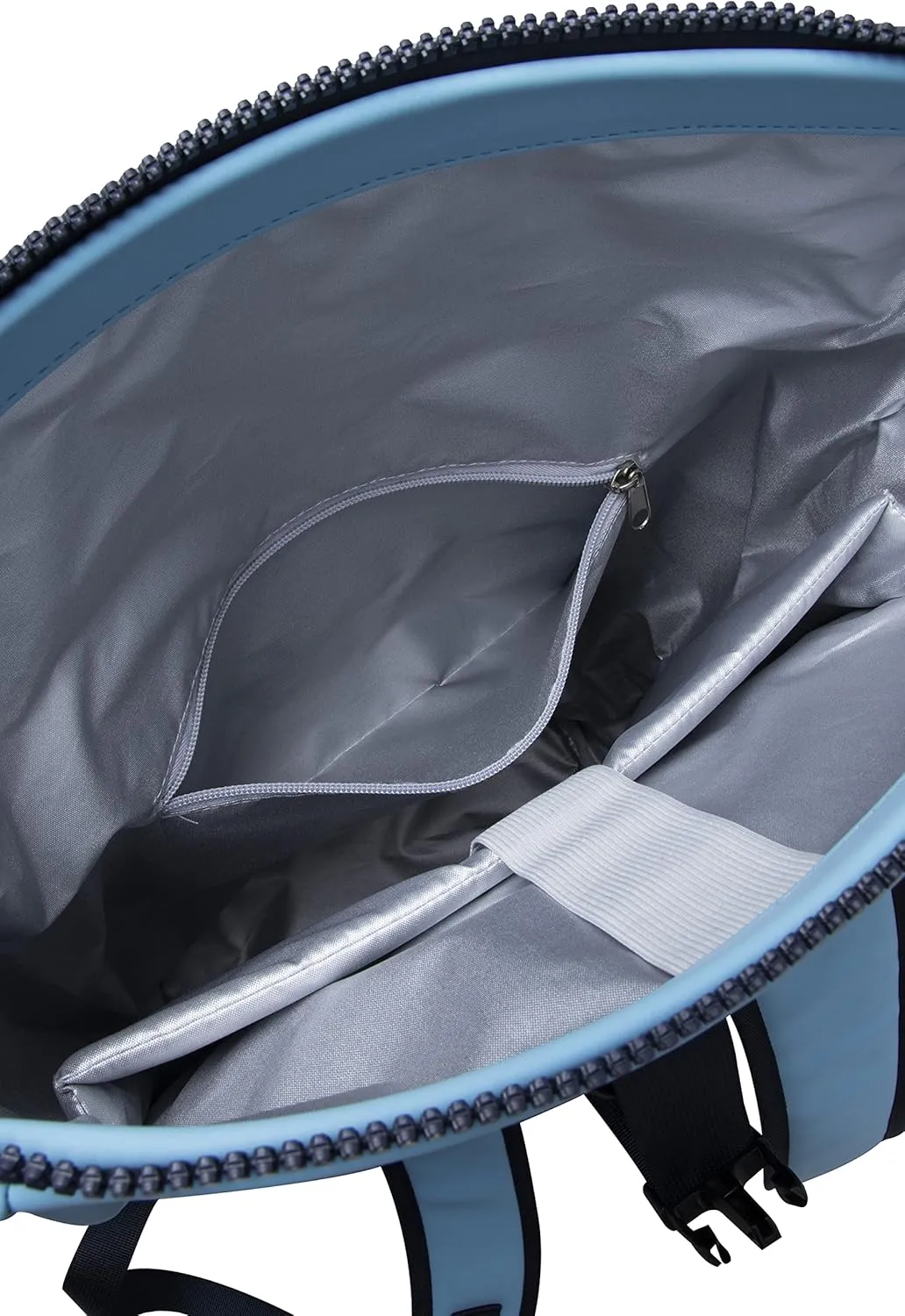 X RAY Roll Top Laptop Backpack for Men Women, PU Leather Expandable Roll Up Backpack Capacity Adjustable 22L & Fits 15.6" Laptop, Carolina Blue/Navy