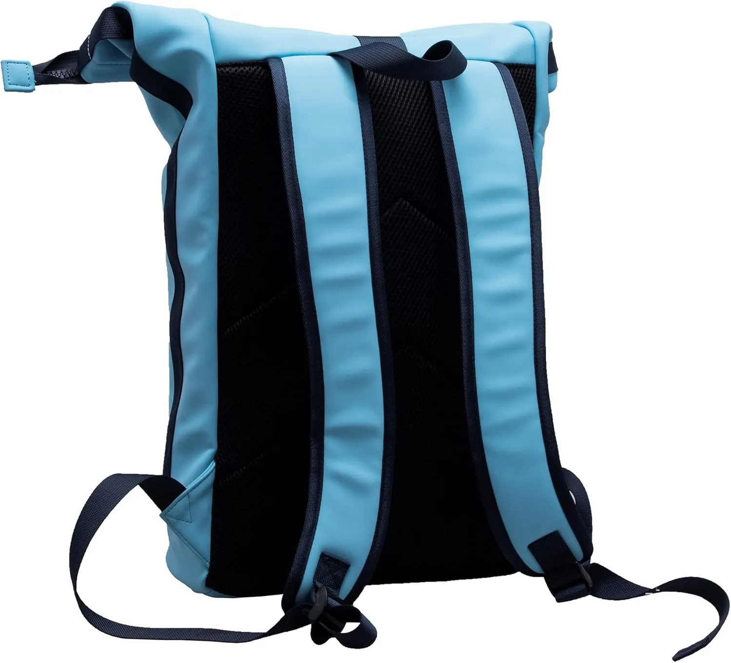 X RAY Roll Top Laptop Backpack for Men Women, PU Leather Expandable Roll Up Backpack Capacity Adjustable 22L & Fits 15.6" Laptop, Carolina Blue/Navy
