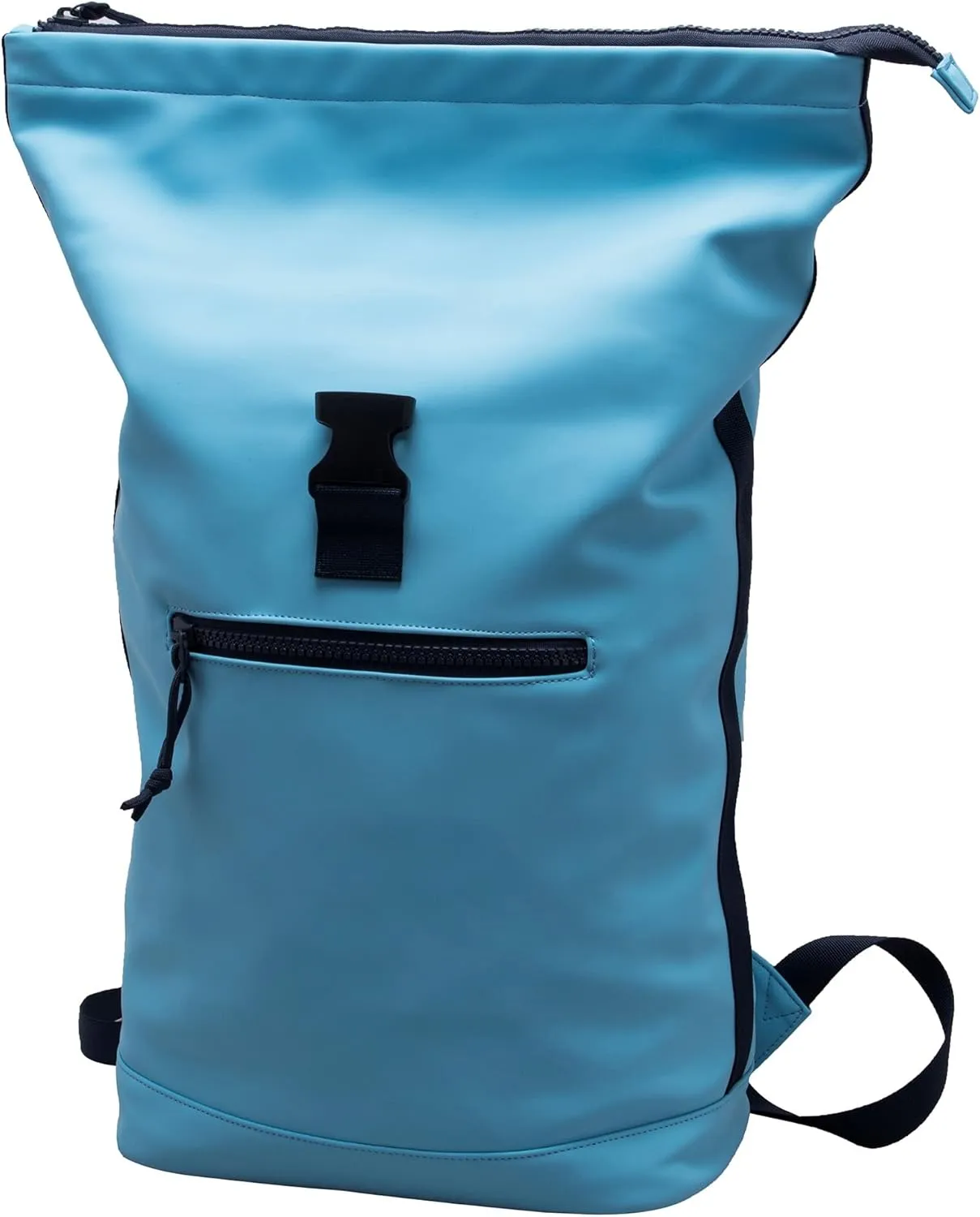 X RAY Roll Top Laptop Backpack for Men Women, PU Leather Expandable Roll Up Backpack Capacity Adjustable 22L & Fits 15.6" Laptop, Carolina Blue/Navy