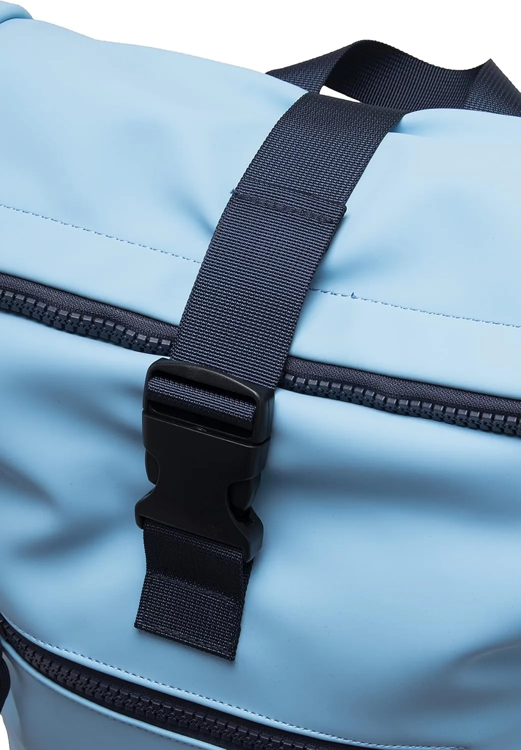 X RAY Roll Top Laptop Backpack for Men Women, PU Leather Expandable Roll Up Backpack Capacity Adjustable 22L & Fits 15.6" Laptop, Carolina Blue/Navy