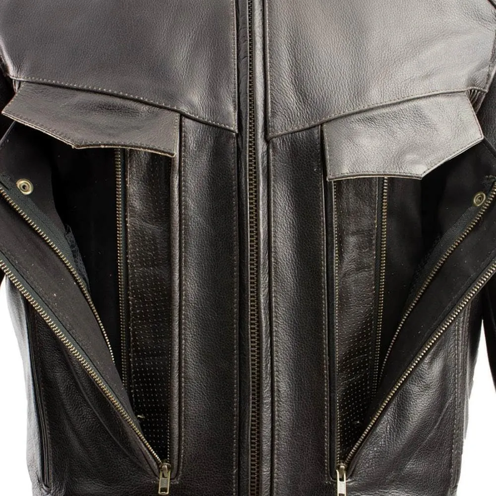 Xelement 'Bandit' Distressed Brown Leather Motorcycle Jacket with Armor - Premium Leather Jacket for Men - B7496
