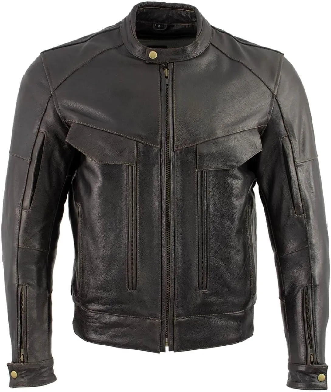 Xelement 'Bandit' Distressed Brown Leather Motorcycle Jacket with Armor - Premium Leather Jacket for Men - B7496