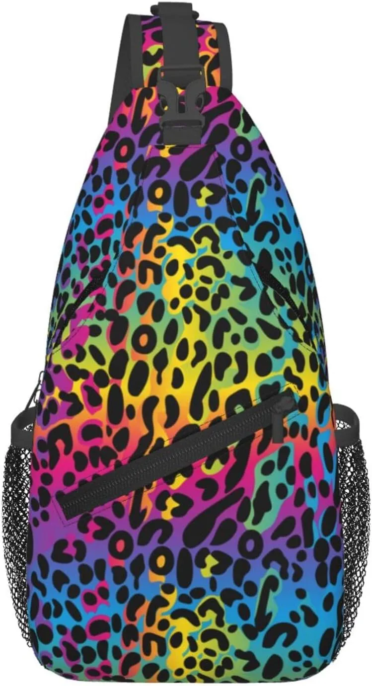 yellow sunflowers yellow with leopard print Sling Bag Crossbody Bag Casual Chest Bags Travel Shoulder Backpack
